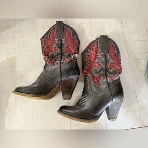 Grey and Pink Cowboy Boots with Heel